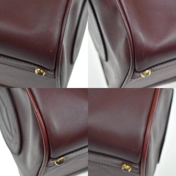 MUST DE CARTIER 2C Logo Hand Shoulder Bag Travel Leather Red 158-082225 - Picture 7 of 16